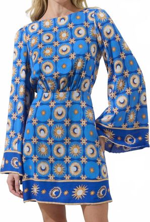 Sugarlips Moonshine Bell Sleeve Mini Dress In Yellow Blue Mul