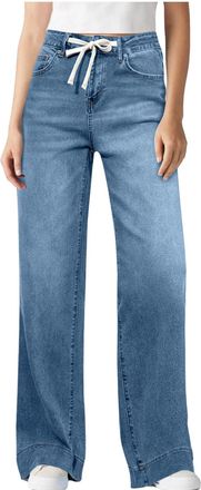 Generic Womens Jeans Wide Leg Jeans for Women UK High Waisted Pull On Baggy Stretch Pants Comfy Straight Leg Trousers Denim Jeggings with Pockets,Light Blue,L