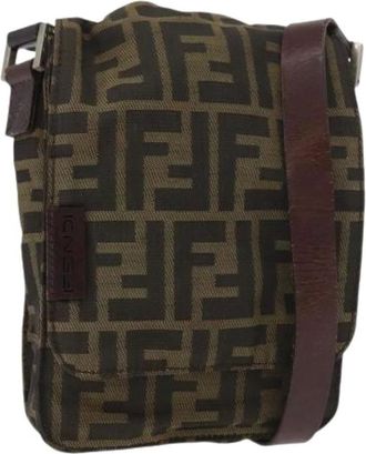 Fendi Pre-owned Cross Body Bags, female, Brown, Size: ONE SIZE Pre-owned Vintage Zucca Canvas Shoulder Bag
