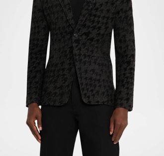John Varvatos Kal Houndstooth Knit Blazer In Charcoal
