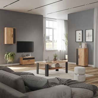 Vicco Conjunto De Sal&oacute;n Berno, Roble Dorado/antracita, Juego De 3 Piezas, Vicco