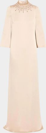 Teri Jon Embellished Collar Satin Gown