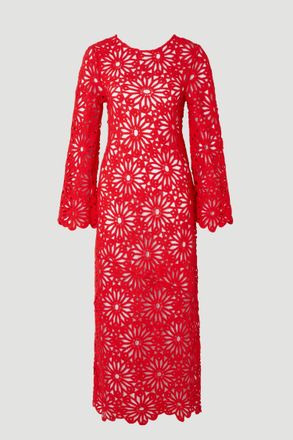 Karen Millen Womens Floral Crochet Woven Backless Maxi Beach Dress - Red Cotton - Size X-Small