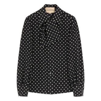 Valentino Garavani Shirts, female, Black, Size: XS Crepe de Chine Silk Shirt with Scarf Collar