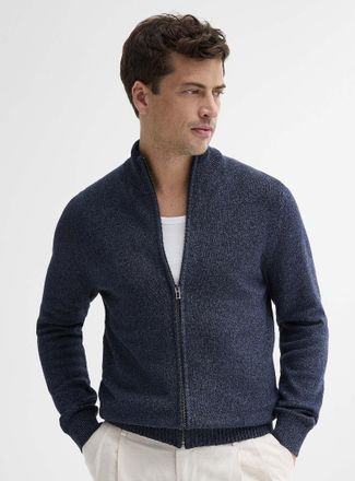 Le 31 Mens Reprocessed-cotton zipped Cardigan Sweater