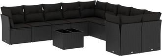 vidaXL Set De Sof&aacute;s De Jard&iacute;n 11 Pzas Y Cojines Rat&aacute;n Sint&eacute;tico Negro Vidaxl
