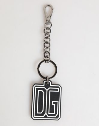 Dolce & Gabbana Zwart Witte DG Rubber Logo Zilveren Mannen Sleutelhanger Sleutelhanger
