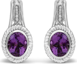House of Brilliance Sterling Silver Oval Purple Amethyst and Diamond Accent Rope Design Drop Earrings at Nordstrom