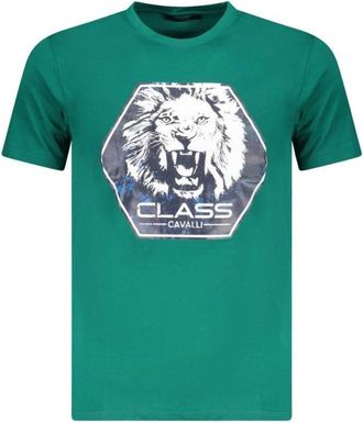 Cavalli T-shirt met leeuwenkopprint - Heren - T-shirts - Groen - XL - Katoen - Tops