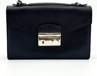 Prada Convertible Sound Vernice Saffiano Leather Black Leather Handbag (Pre-Owned)