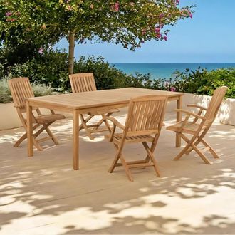 Wanda Collection Conjunto De Mesa De Jard&iacute;n Y 4 Sillas Plegables En Teca Maciza