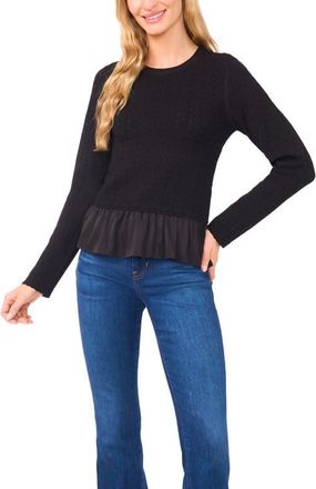 Ted Baker Irene Pointelle Crewneck Peplum Sweater in Rich Black at Nordstrom, Size X-Large
