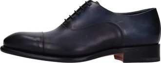 Santoni Lederen Veterschoenen - Heren - Nette schoenen - Blauw - 40 1/2 EU - Leer - Schoenen