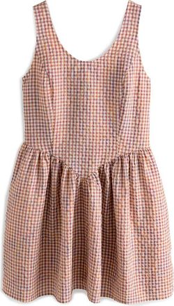 Next Sleeveless Gingham Cotton Blend Minidress in Brown at Nordstrom, Size 8 Us