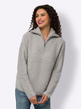 Heine Strickpullover HEINE Troyer-Pullover, Damen, Gr. 36, grau (hellgrau), 76% Polyacryl, 12% Polyamid, 10% Wolle, 2% Elasthan, unifarben, Pullover Strickp