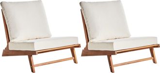 Beliani Set Di 2 Poltroncine In Legno DAcacia Con Cuscini Di Seduta E Schienale Mobili Da Giardino Per Interni E Per Esterni Luce E Bianco Sporco Micciano