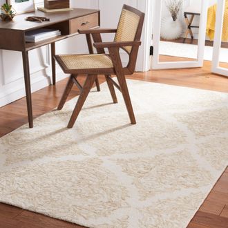 Safavieh Abstract Hand Made Area Rug, Ivory / Beige Traditional Style Non-Shedding
