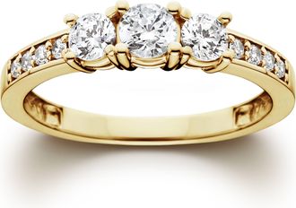 Pompeii3 1 Ct 3-Stone Diamond Engagement Ring 10K Yellow Gold Size Selectable