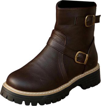 Generic Heeled Boots for Women Waterproof Casual Short Booties Solid Color Stylish Low Chunky Heel Buckle Side Zipper Classic Walking Boots Fall Winter