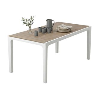 Dmora Dmora - Mesa De Jard&iacute;n Innisfail, Base De Picnic, Mesa De Comedor De Jard&iacute;n, Banco Multiusos Para Exterior, 160x90 H74 Cm, Blanco Y Gris Topo