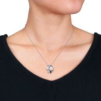 Mimi & Max Cultured Freshwater Pearl 6 2/5ct TGW Created White Sapphire Blue Topaz Jewelry Set Sterling Silver