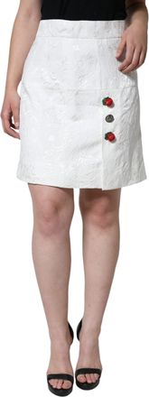 Dolce & Gabbana Womens White Floral Brocade Embellished Mini Skirt Cotton Silk Viscose