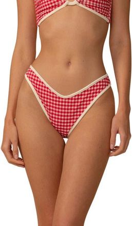 Montce Swim Tori Micro Gingham Binded Swim Top in Red Micro Gingham at Nordstrom, Size X-Large