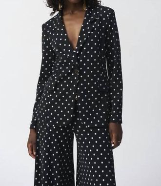 Joseph Ribkoff Dot Print Boxy Blazer In Black/vanilla