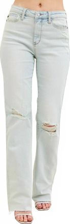 Judy Blue Destroy And Fray Hem Bootcut Jeans In Light Wash