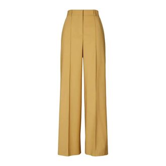 Tory Burch Tory Burch, Wide Trousers, female, Beige, Size: 2XS Wool Wide Leg Pant