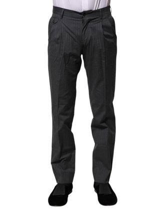 Dolce & Gabbana Mens Gray Striped Cotton Formal Pants