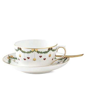ROYAL COPENHAGEN Star Fluted Christmas Teacup & Saucerwith $10 Credit