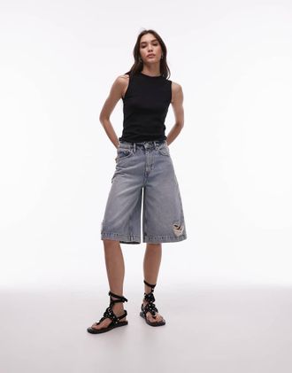 AllSaints Louie - Pantaloncini taglio lungo blu indaco chiaro