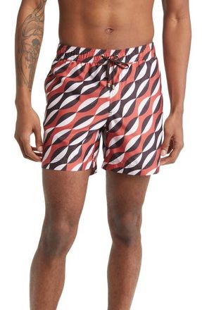 Prince & Bond Easton Print Swim Trunks in Red Multi at Nordstrom, Size 30