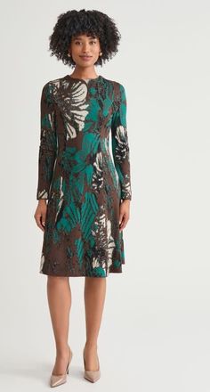 Ming Wang A-Line Floral Jacquard Soft Knit Midi Dress in Everest/dark Umber/twig/black at Nordstrom, Size X-Large P