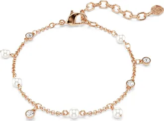 Swarovski Imber Bracelet, Crystal Pearl, Round Cut, White, 18K Rose Gold Finish