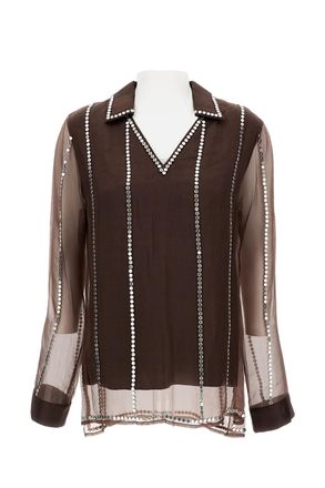 Wales Bonner Silk Organza V-Neck Shirt With Metal Stud Embellishments