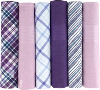 TS Mens Handkerchiefs 100% Cotton Boxed Hankies Hankys Mens Quality Gift 6/7 Pack (6, Lilac Checked)