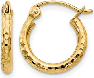 Diamond2Deal 14k Gold Diamond-cut 2mm Round Tube Hoop Earrings