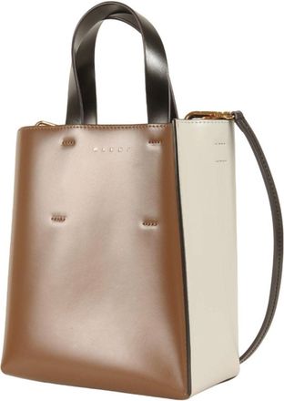 Marni Black Brown Light Gray Cotton Leather Elastane Pouch Tote Bag (Pre-Owned)