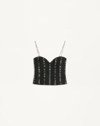 Valentino Top In Chiffon Stampa Plusdepois Donna NERO/BETULLA 36