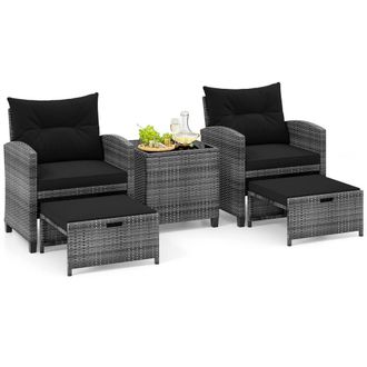 Costway Costway 5PCS Patio Rattan Furniture Wicker Cushioned Chairs Set w/2 Ottomans in Black