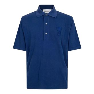 Ami Polo Shirts, male, Blue, Size: XL Cotton Piqu&eacute; Polo Shirt