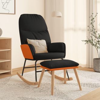 vidaXL Silla Mecedora Con Reposapi&eacute;s Tela Negro Vidaxl