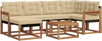 vidaXL Conjunto De Sof&aacute;s De Exterior 7 Uds. Natural Y Beige Vidaxl