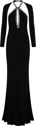 Roberto Cavalli Lange jurk met kristallen - Dames - Avondkleed - Zwart - XS - Rayon - Kleedjes