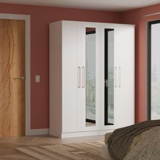 Welcome Furniture Malton Ready Assembled Tall 4 Door 2 Centre Mirrors In White Ash - Welcome Furniture | TJ Hughes