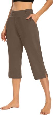 Generic Chinos Trousers Women, Culottes, Capri Trousers for Women UK Ladies 3/4 Length Cropped Pants Pull on High Waist Yoga Wide Leg Summer Joggers Leggings 