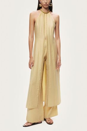 Nocturne Studded Halter Neck Tunic in Yellow at Nordstrom, Size X-Large Eu