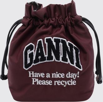 Ganni Mini borsa in nylon con chiusura a coulisse e logo patch
